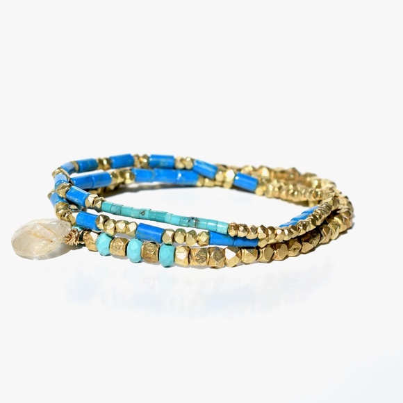 18k Vermeil Set Of Three Turquoise Stretch Bracelet - Picture 2 of 4
